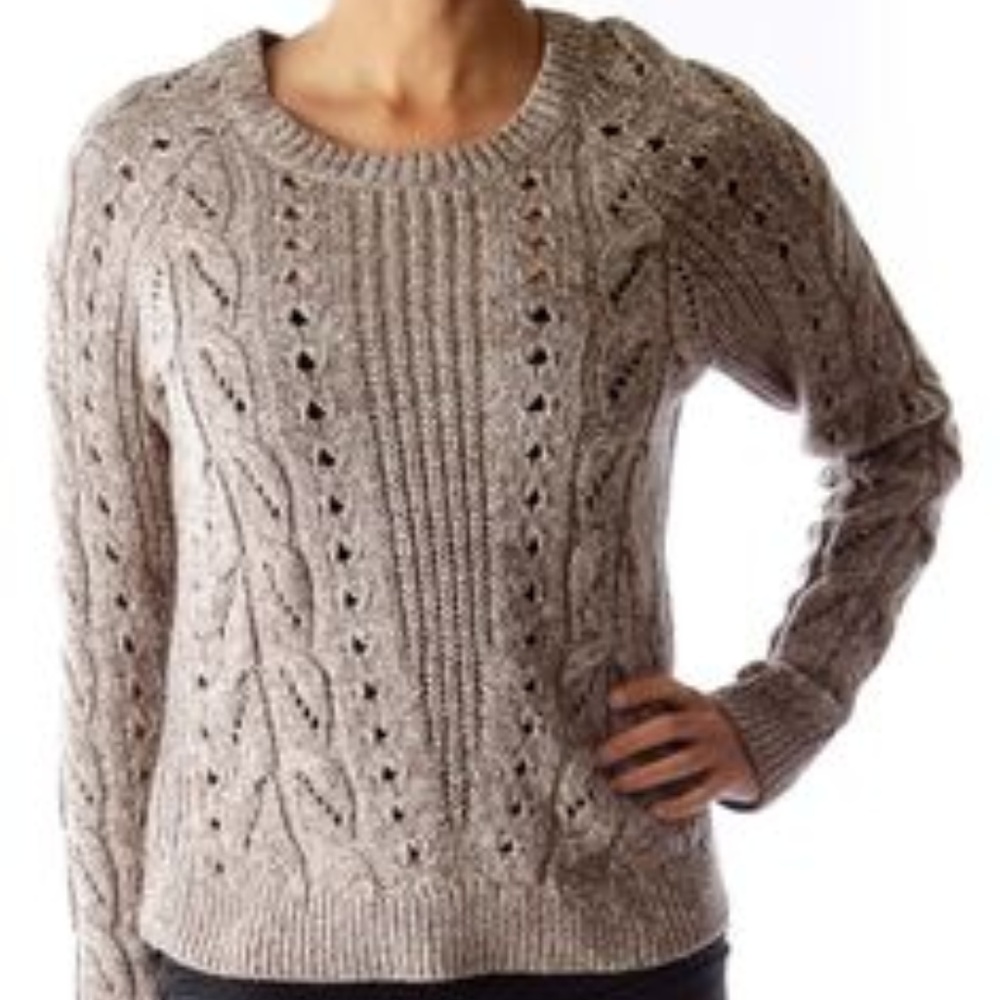 Lucky Brand taupe cable knit sweater short fitted